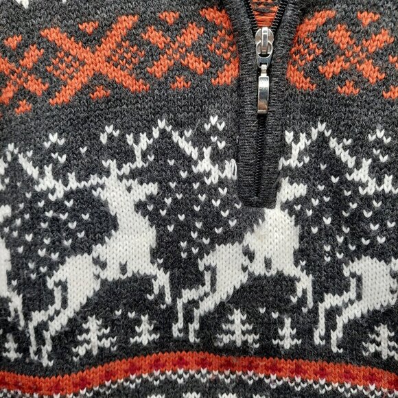 Blue Seven Men's Sweater Size Large Nordic Reindeer Wool Blend 1/4 Zip Multi-col - Picture 10 of 10